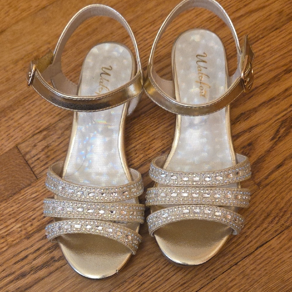 Gold Strappy Heels with Rhinestones